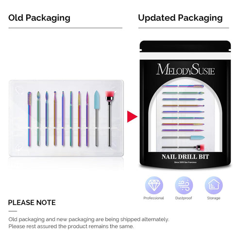 MelodySusie Nail Drill Kit, 10pcs 3/32 Inch Diamond Cuticle Bits, Manicure Pedicure Tools, Rainbow