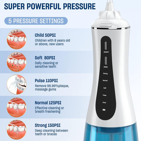 Cordless Water Dental Flosser for Teeth, 350ML Portable Irrigator with 5 Modes, IPX7 Waterproof