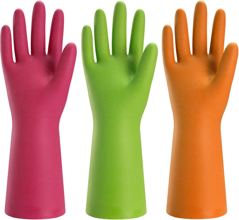 Bamllum 3 Pairs Rubber Cleaning Gloves for Household, Reusable Dishwashing Gloves, Flexible & Waterproof (Small,