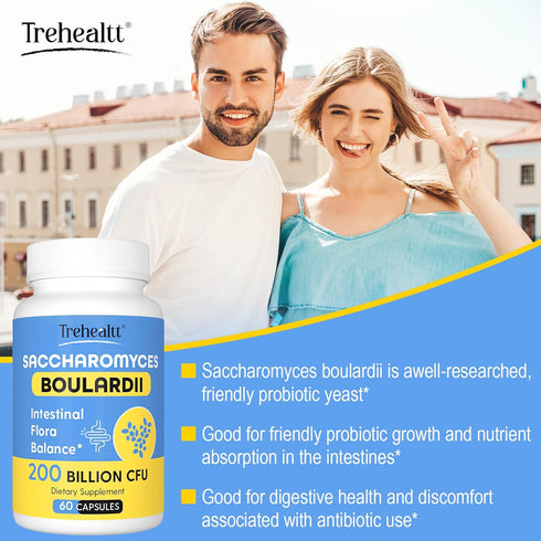 Saccharomyces Boulardii Probiotics | 200 Billion CFUs for Women & Men | Clinically-Studied for Gut & Immune Health