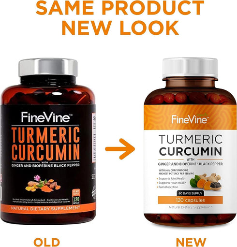 Turmeric Curcumin with BioPerine - 240 Vegetarian Capsules - Black Pepper and Ginger for Advanced Absorption, Joints
