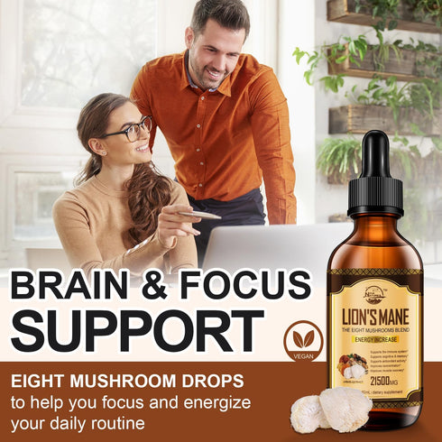 Lions Mane Supplement, Liquid Mushroom Extract Drops, 8 Mushrooms Complex for Immune System, Memory & Focus Boost, 2 Fl