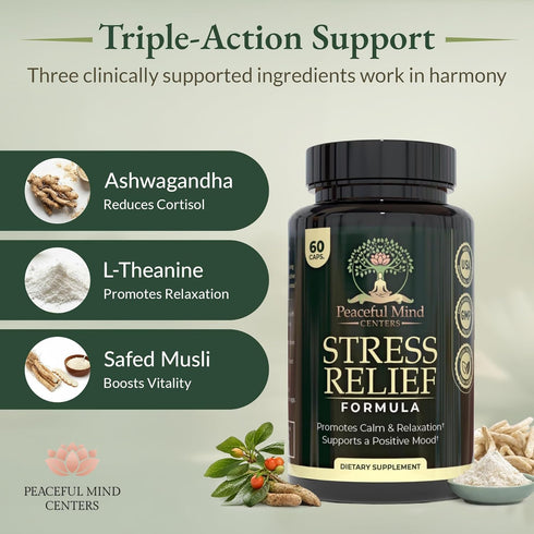 Peaceful Mind Centers clarity-60-count Stress Relief Formula - Natural Ashwagandha Capsules GMO Free - unflavoured