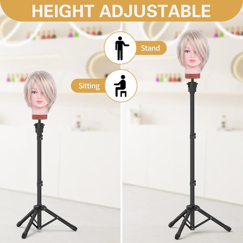 Relx Adjustable Wig Head Stand, Mannequin Tripod for Cosmetology Hairdressing Training