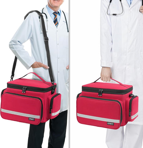 LEFORZ Student,Therapist,Doctors,Red(11.7x7.6x8inch) Small Medical Bag,First Aid Bag Empty,Home Health Nurse Bag