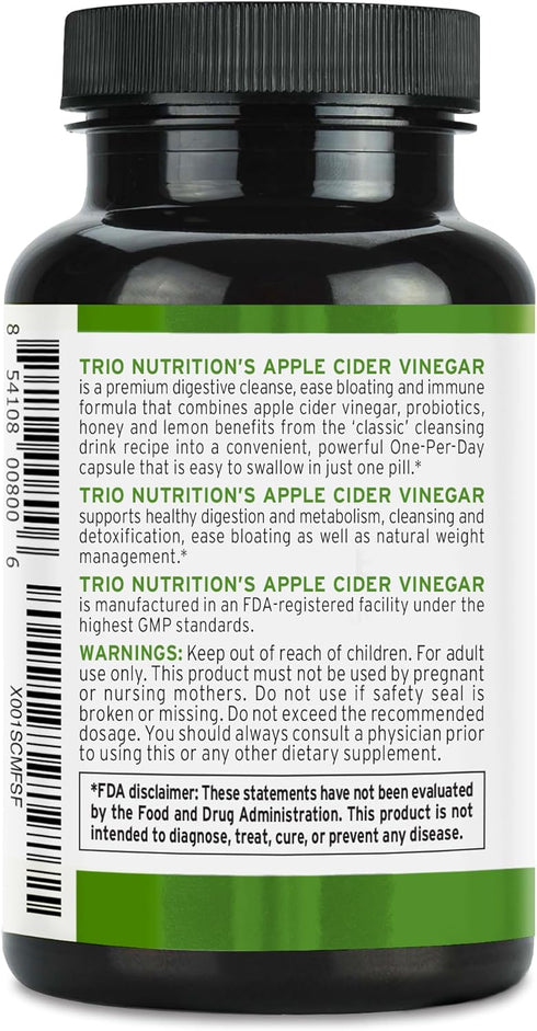 Immunity, TRIO NUTRITION Apple Cider Vinegar Capsules with Multi-Strain Probiotics - Natural Sugar Free ACV Capsules