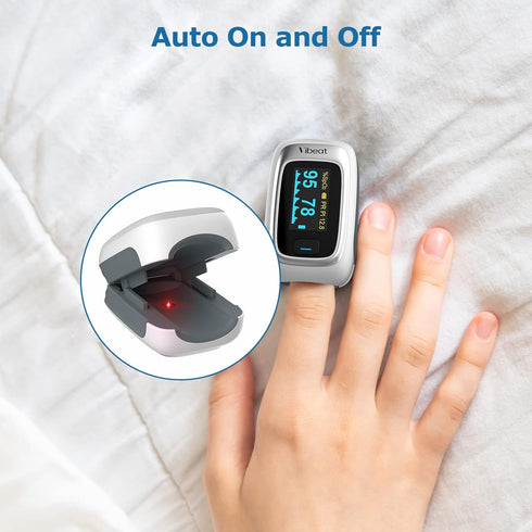 Vibeat Bluetooth Fingertip Pulse Oximeter, Blood Oxygen Saturation Monitor with Finger O2 Meter, Batteries, Lanyard