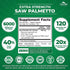 Zazzee Extra Strength Saw Palmetto 20:1 Extract, 6000 mg Strength, 40% Fatty Acids, 120 Vegan Capsules, 4 Month Supply, Concentrated and Standardized 20X Extract, Non-GMO, All-Natural, Made in the USA