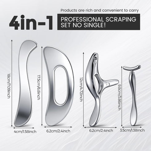 Outus 4 1 Set, Set in Stainless Steel Muscle Fascia Scraper Tool Gua Sha Muscle Scraper for Soft Tissue Mobilization