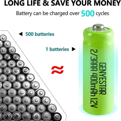 Ni-MH Rechargeable 2/3AAA 1.2V 400mAh Batteries, 12 Pack with Button Top for Mason Jar Light
