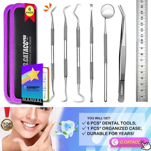 G.CATACC Dental Tools Hygiene Kit, Professional Stainless Steel Tooth Scraper Plaque Remover with Case