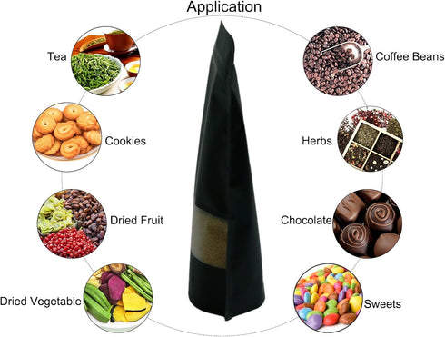 50pcs Black Kraft Paper Stand Up Pouches, 7x10inch Ziplock Food Storage Bags with Matte Window