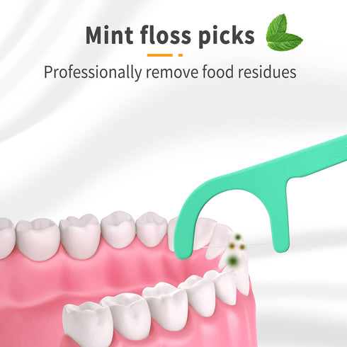 Mint Dental Floss Picks, 400 Count Tooth Picks Flossers with Portable Travel Cases (Mint)