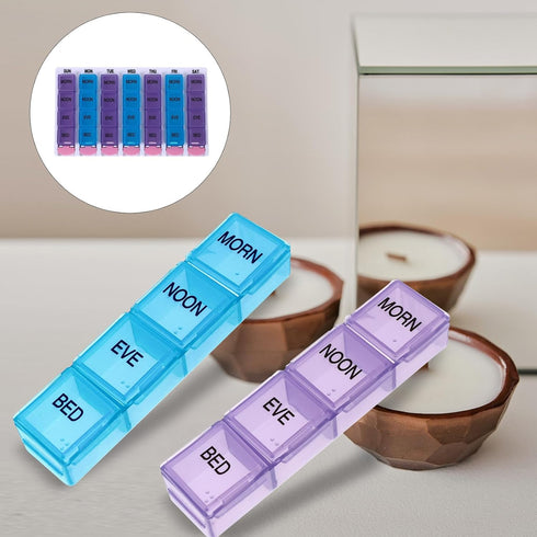 YOSADIER 28-Compartment Colorful Pill Organizer Box, Weekly Medicine Storage Case with Push-Button Flip Lid, Portable