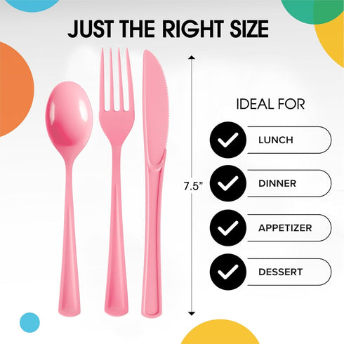 Party Solids 160 Set Sets, 80 40 40 Pink Plastic Silverware Heavy Duty Pcs Pink Plastic Cutlery Disposable Utensil