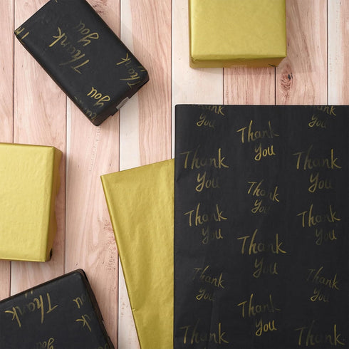 Whaline 100 Sheets Black Gold Tissue Paper, Metallic Decorative Gift Wrapping Paper for DIY Crafts, 14 x 20 Inch