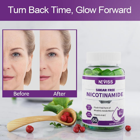 Sugar Free Nicotinamide 500mg Gummies - Vitamin B3 Niacinamide Supplement for Cellular Energy Metabolism, 120 Cts