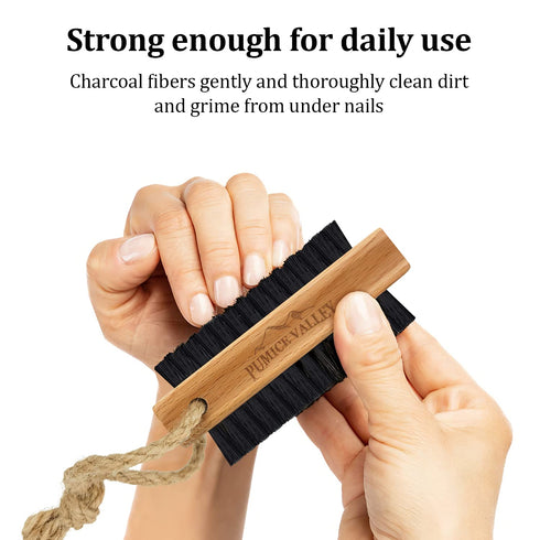 Wooden Cleaning Finger Nail Brush with Nylon Charcoal Bristles & Hanging Rope, Double-Sided for Scrubbing Fingernails