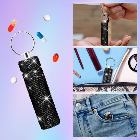 Yuchew Bling Pill Case Pill Container Rhinestone Pill Box Portable Waterproof Pocket Pill Holder Bottle Storage