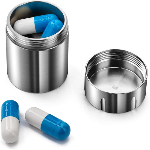 TISUR Portable Pill Cases, Waterproof Pill Bottle Medicine Organizer Case, Metal Titanium Pill Holder Pocket for Travel