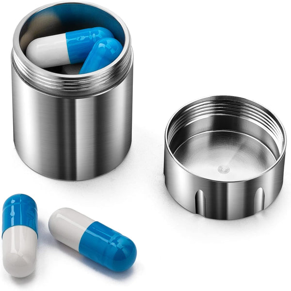 TISUR Portable Pill Cases, Waterproof Pill Bottle Medicine Organizer Case, Metal Titanium Pill Holder Pocket for Travel