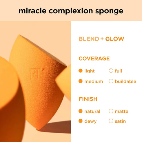 Real Techniques Miracle Complexion Sponge + Travel Case, 2 Piece Set, Makeup Blending Sponge for Foundation, Latex-Free