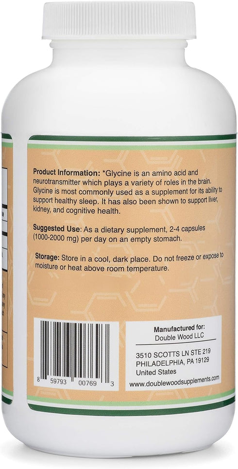 Glycine Supplement - 1,000mg Glycine Powder per Serving (300 Capsules), The Relaxing Amino Acid (Glicina)