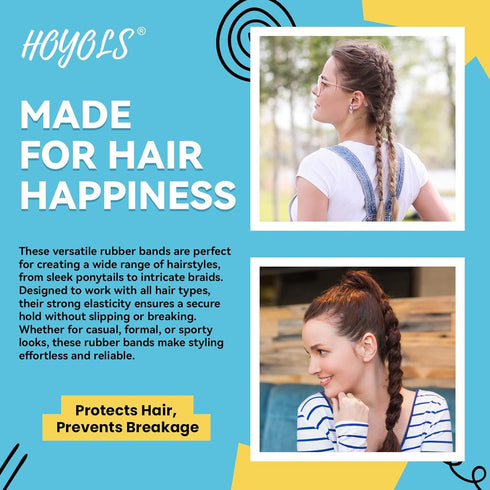 HOYOLS Black Elastic Hair Ties Rubber Bands, Mini Polyband Soft Ponytail Holder for Kids, 1500 Pack