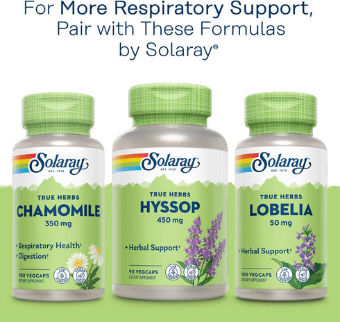 SOLARAY Mullein Leaf, Herbal Support for Healthy Respiratory Function, 330mg, Vegan, 100 Servings