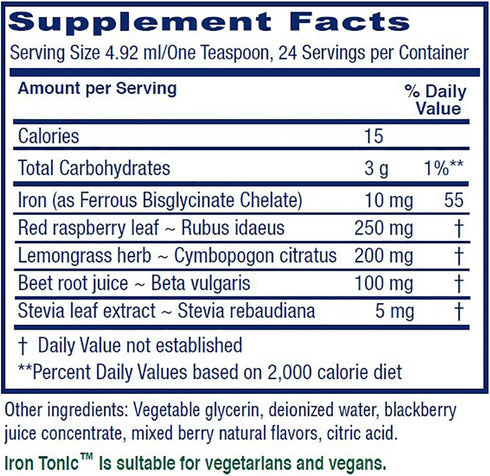 Vitanica Iron Tonic, Liquid Iron Supplement, Vegan, 4 Ounce, Red Blood Cell Support