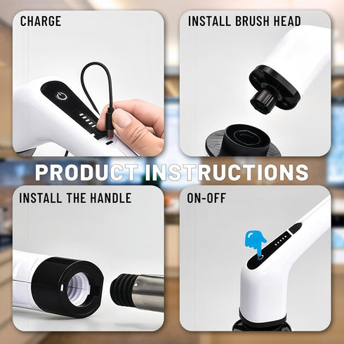 KPKJOO 9 2 Electric Spin Scrubber- Ditch The Scrubbing! Long Handle Shower Scrubber with Replaceable Heads - Speed