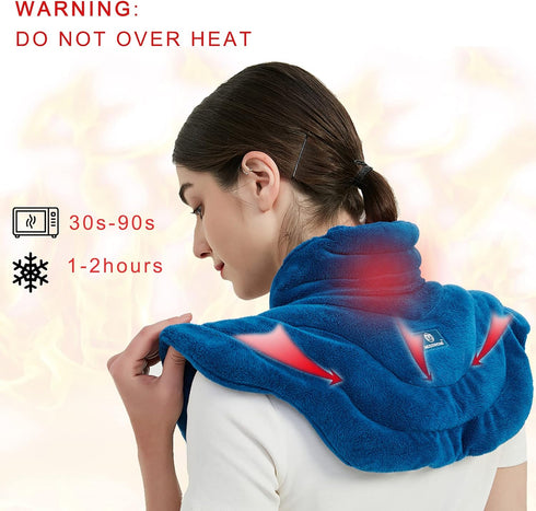 Microwavable Heat Pad for Neck and Shoulders, Weighted Moist Heating Wrap for Pain Relief, Blue