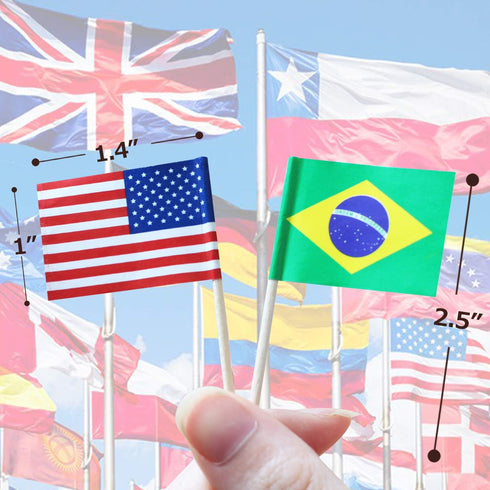 Anley Assorted 100 Different Countries Toothpick Flag, Vivid Double Sided Print & Solid Smooth Pick for Party