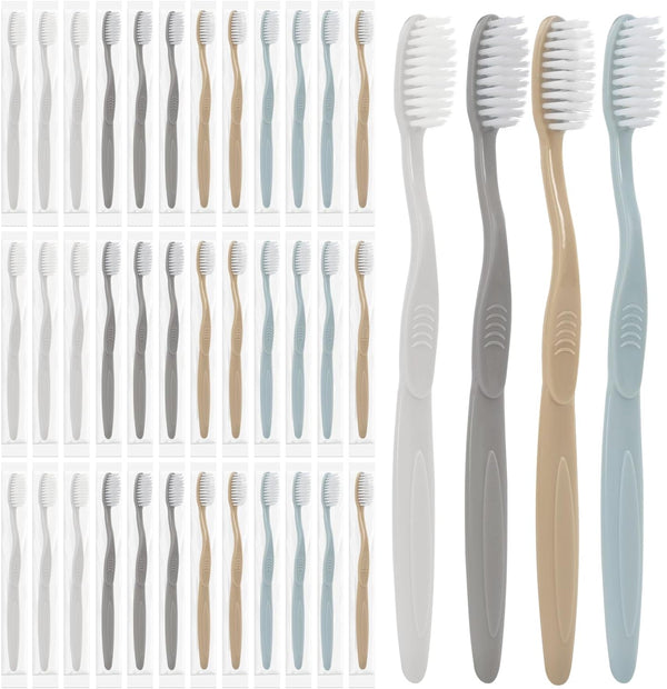 DR.BRIGHT Individually Wrapped Toothbrush - 40PCS Travel Toothbrush Set for Adults and Kids, Multi-Colored