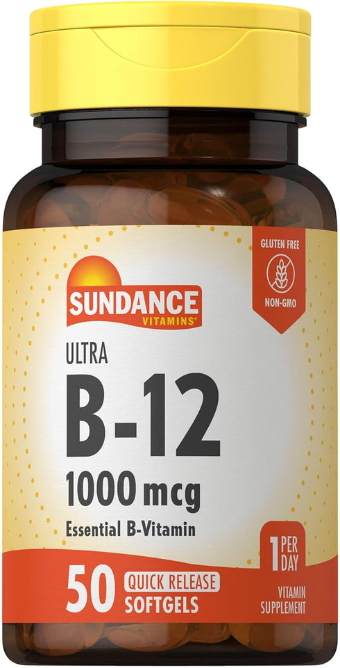 Sundance Vitamin B12 | 1000 mcg | 50 Quick Release Softgels | Non-GMO and Gluten Free Supplement
