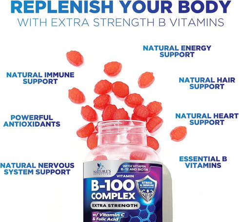 Super B Complex Gummies, Extra Strength Vitamin B Supplement with Vitamin C, Folic Acid, Niacin, B6, B12, Biotin - 120