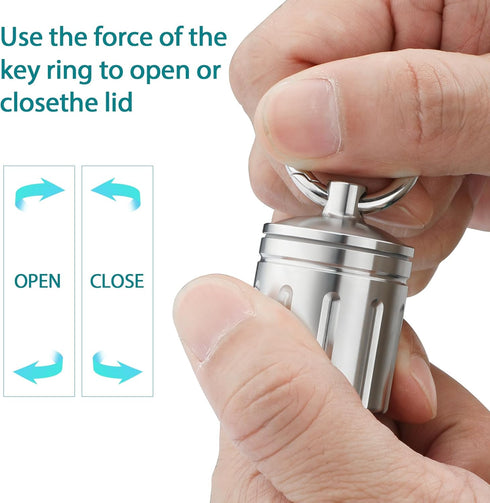 Waterproof Pill Organizer, Stainless Steel Keychain Pill Holder, Portable Single Chamber Pill Container for Outdoor