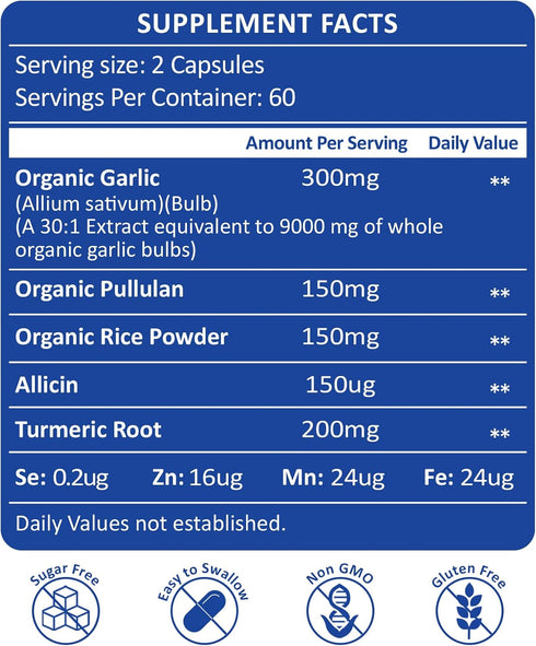RimTuku 9000MG 30:1 99%+, 2+ 120 Aged Garlic Extract Organic Garlic Supplement Powder Extract Formula, with Alliin