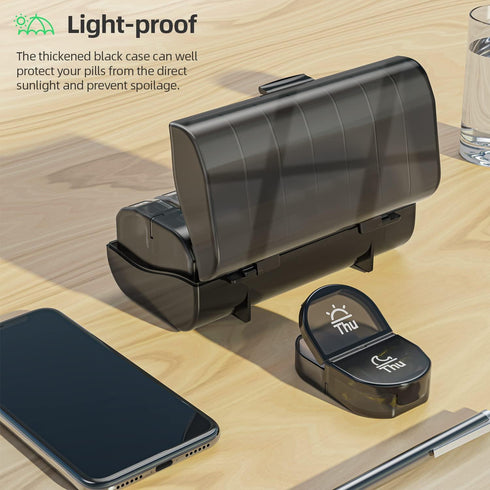 PULIV 2 Traveling Pill Organizer Times a Day, Light Proof Weekly Pill Box, AM PM Pill Container