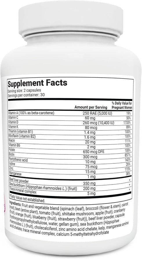 Dr. Berg Natural Prenatal Vitamins - Prenatal Multivitamin with Folate, Vitamins, Minerals, Omegas, 60 Capsules