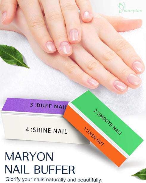 Maryton Professional Nail Buffer Block, 4 Way Buffing Block for Natural Nail Care (2 Count)