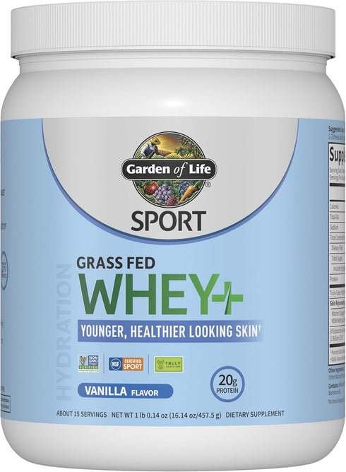 Garden of Life Sport Whey Protein Powder Vanilla Flavor, 20g Protein, Grass Fed, About 15 Servings