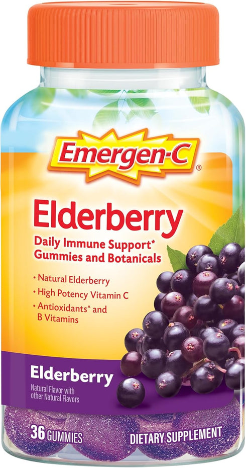 Emergen-C Elderberry Gummies, 36 Count, High Potency Vitamin C, Elderberry Immune Support with Natural Flavors