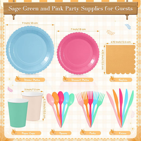 Zhehao 175 Set Pcs Candy Colors Party Supplies Colorful Disposable Tableware Kit with Plates, Cups, Napkins, Cutlery