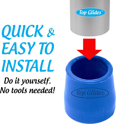 Commode, 1 1/8" (Pack 4) Top Glides Steel-Reinforced Walker, and Bath Bench Replacement Rubber Tips, Blue