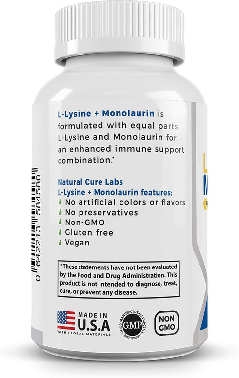 L-Lysine + Monolaurin 600mg 1:1 Ratio - 100 Capsules