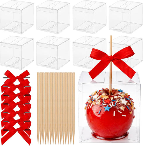 Temmgnie 30 Sets Candy Apple Boxes with Holes,4"x 4"x 4" Clear Caramel Apple