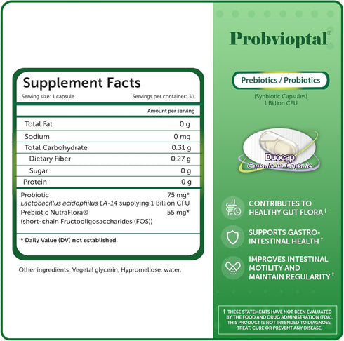 Probvioptal Probiotics & Prebiotics - 30 Capsules - Digestive Health Supplement