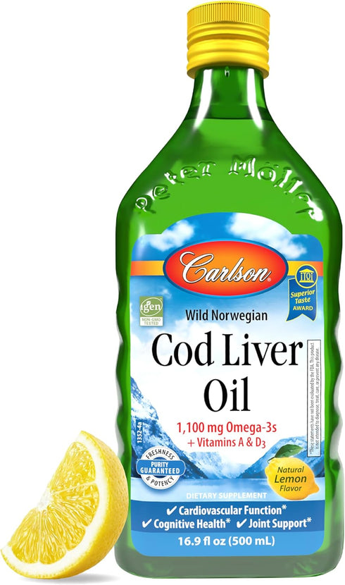 Carlson Cod Liver Oil, 1100 mg Omega-3s, Wild Caught Norwegian Arctic Cod Liver Oil, 500 mL