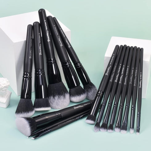 19Pcs ULTRA SOFT Black Labeled DENSE HAIR Makeup Brushes Set - Includes Large Powder and Blending Brushes